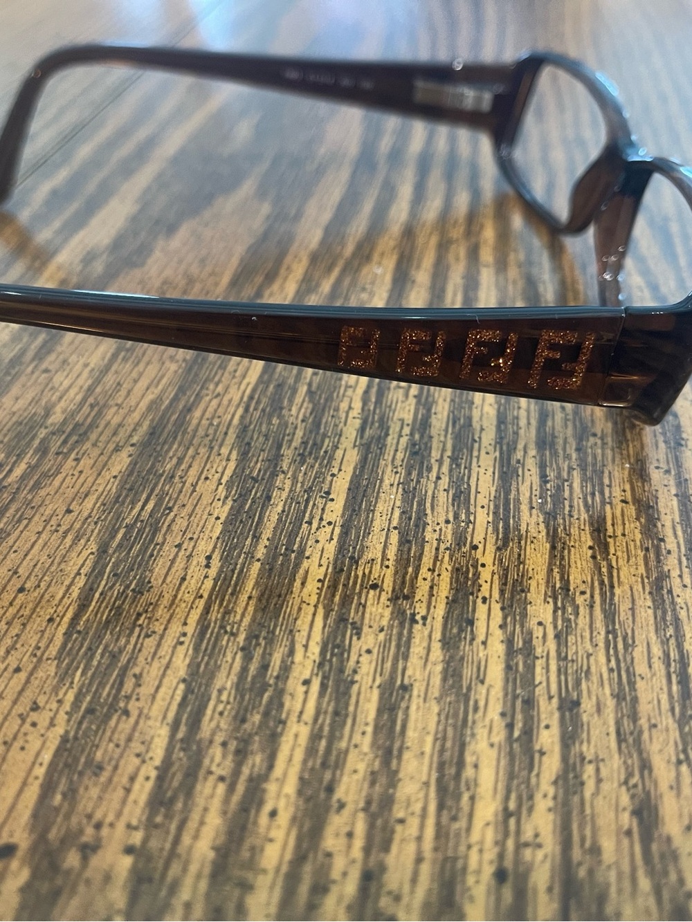 Fendi Women's Brown Tortoiseshell Rectangular Eyeglass Frames with Glitter Logo